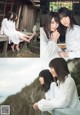 A couple of women sitting on top of a wooden bench.